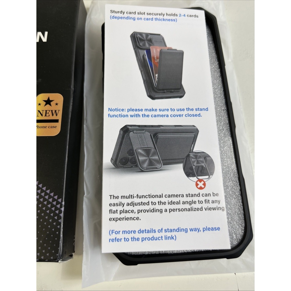 Brand New iPhone 17 Wallet Case with Card Holder & Slide Camera Cover - Black - Picture 2 of 4
